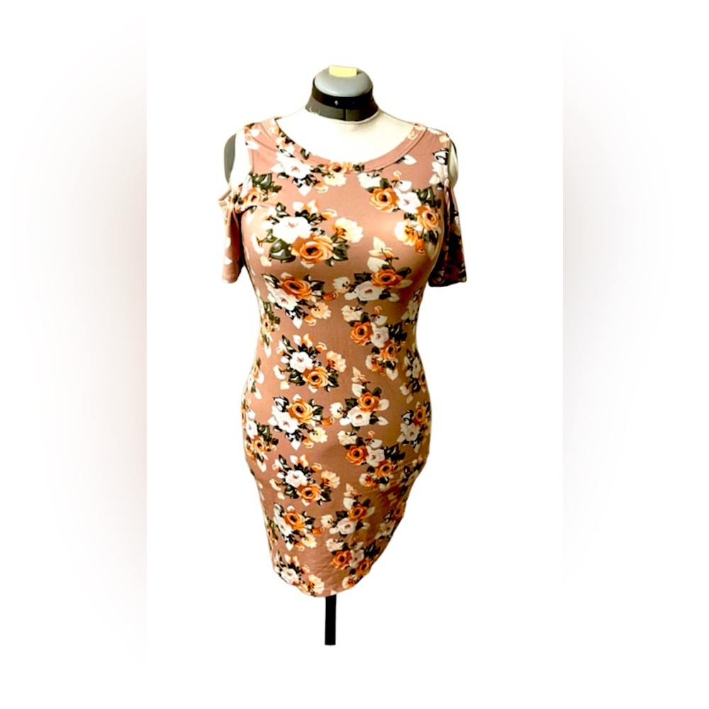 L, Cold shoulder, Short sleeve, floral print, dress
